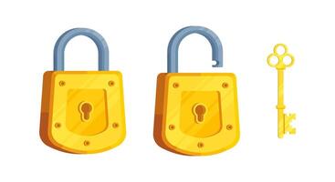 Illustration of isometric detailed locks with open and closed lock and key vector