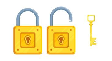 Illustration of simple detailed locks with open and closed lock and key vector