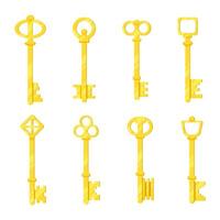 Illustrations of a set of golden keys for locks in a simple style vector