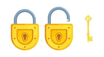 Flat Illustration of a key with open and closed semi-circular lock vector