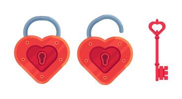A stylized red heart-shaped lock with a key for it vector