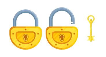 Clear Illustration of a key with open and closed semi-circular lock vector