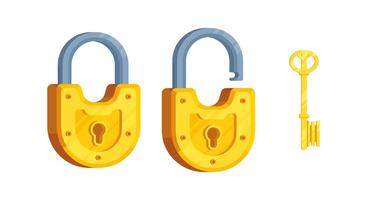Illustration of a simple key with open and closed semi-circular lock vector