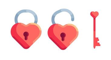 A simplified red heart-shaped lock with a key for it vector