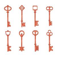 Illustrations of a set of bronze keys for locks in a simple style vector