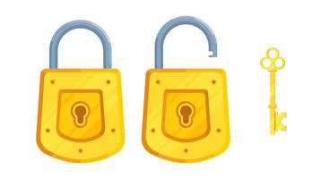 Illustration of flat simple detailed locks with open and closed lock and key vector