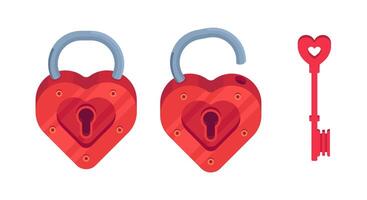 A simple illustration red heart-shaped lock with a key for it vector