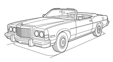 Printable Coloring Page Featuring a Classic 1970s Luxury Convertible Car Outline vector