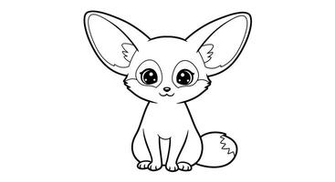 Adorable Curious Fennec Fox Cartoon Desert Animal Coloring Page for Children vector