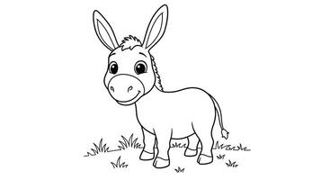 Curious Donkey Cartoon Character Fun Coloring Page for Children vector