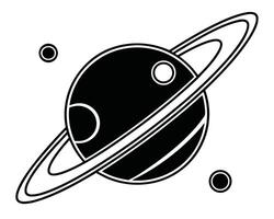 Monochrome Illustration of a Ringed Planet with Two Moons in Space vector
