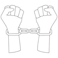 Line art illustration of two fists connected by a chain vector