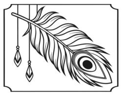 Elegant Peacock Feather with Dangle Decorations in a Decorative Frame vector
