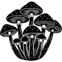 Monochrome Mushroom Cluster Illustration with Spotted Caps and Radial Gills vector