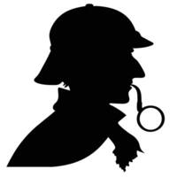 Silhouette of a Detective with Deerstalker Hat and Smoking Pipe vector