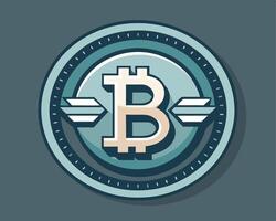 Bitcoin Cryptocurrency Logo with Wings in a Teal and Beige Color Scheme vector