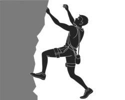 Silhouette of a Man Rock Climbing with Harness and Chalk Bag vector