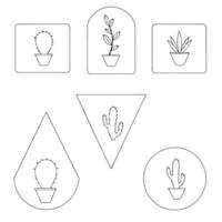 Simple Line Art of Potted Plants in Geometric Shapes vector