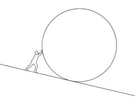 Man pushing a large circle uphill representing effort and perseverance concept vector