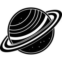 Monochrome Illustration of a Ringed Planet with Stars in the Background vector