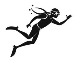 Silhouette of a Scuba Diver Swimming Underwater with Bubbles Ascending Upward vector