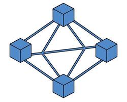 Interconnected Blue Cubes A Network Topology Visualization on White Background vector
