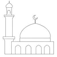 Simple Black and White Outline of a Mosque with Minaret and Crescent Moon vector