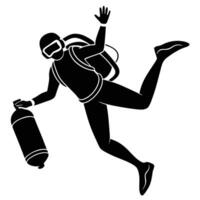 Silhouette of a Scuba Diver with Tank Waving in the Water vector