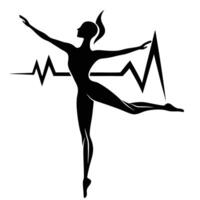 Silhouette of a Ballerina in Motion with an EKG Heartbeat Graphic vector