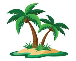 Cartoon Tropical Island with Palm Trees and Green Grass Illustration vector