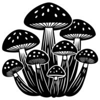 Black and White Illustration of Mushrooms with Spots on Caps vector