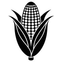Black and White Corn Cob Illustration with Husk and Kernels vector