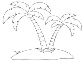 Outlined Cartoon Palm Trees on a Small Island Ready to Color vector