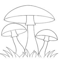 Simple Mushroom Outline Drawing with Grass for Coloring or Educational Purposes vector