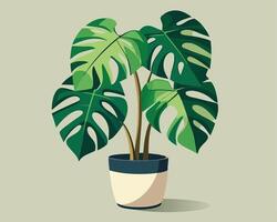 Stylized Monstera Plant in a Pot with a Neutral Background vector