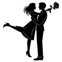 Romantic Couple Silhouette Embracing with a Rose Expressing Love and Affection vector
