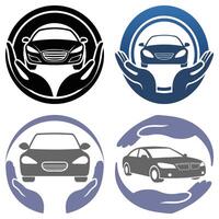 Car Protection and Insurance Logos with Hands in Different Color Variations vector