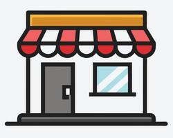 Simple Storefront Illustration with Red and White Awning and Gray Door vector