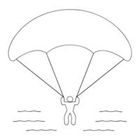 Line Drawing of Parachutist Landing Over Water with Simple Wave Details vector