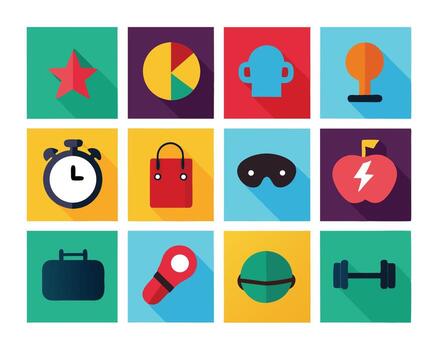 Collection of Colorful Flat Design Icons Representing Various Concepts and Objects vector