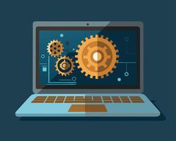 Laptop with Gears on Screen Technology Innovation and Engineering Concept vector