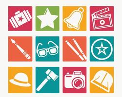Collection of Colorful Square Icons Representing Different Professions and Hobbies vector