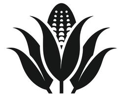 Stylized Black and White Corn Cob with Husk Illustration vector