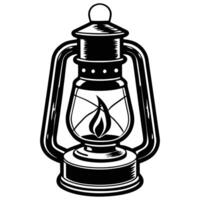 Vintage Kerosene Lantern Illustration with Flame in Black and White Style vector