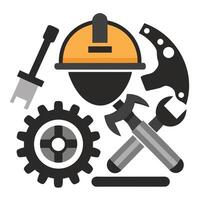 Construction and Engineering Tools with Hard Hat and Gear Illustration vector