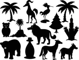 Black Silhouettes of Animals and Trees on a White Background vector