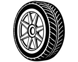 Black and White Car Tire with Star Patterned Rim Illustration vector