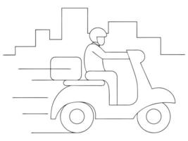Fast Delivery A Courier on a Scooter in the City Outline vector