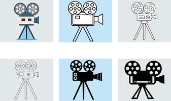 Collection of Retro Movie Camera Illustrations in Varied Styles and Colors vector