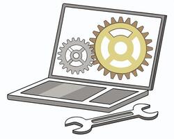 Laptop with Gears and Wrench Illustrating Technical Support or Software Development vector